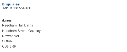 Enquiries Tel: 020 7870 9564
info@ilines.co.uk

iLines 2nd Floor 145-157 St John Street London EC1V 4PY 


